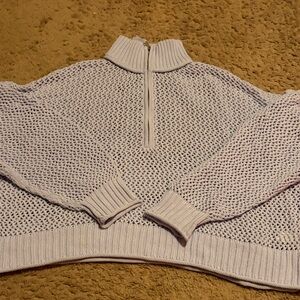 Aerie Light Blue Mesh Zip Up Sweater